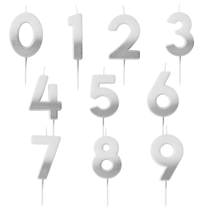 Silver Ombre Birthday Cake Number Candles 0-9 | Party Save Smile