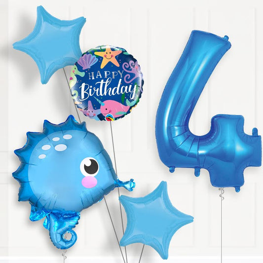 Blue Seahorse Birthday Balloon Package Choose Your Number