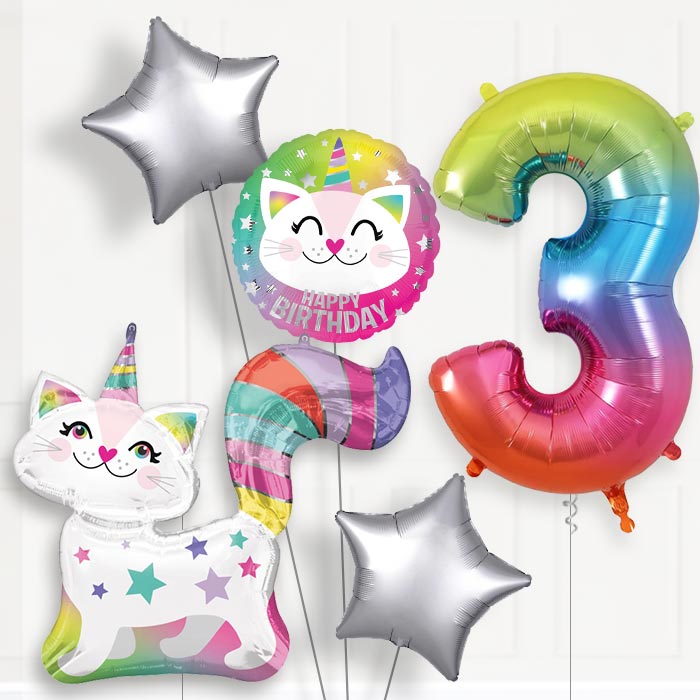 Caticorn Birthday Balloon Package Choose Age - 3rd Birthday Balloon Package | Party Save Smile
