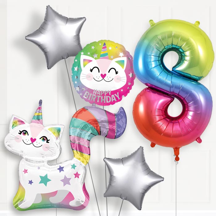 Caticorn Birthday Balloon Package Choose Age - 8th Birthday Balloon Package | Party Save Smile