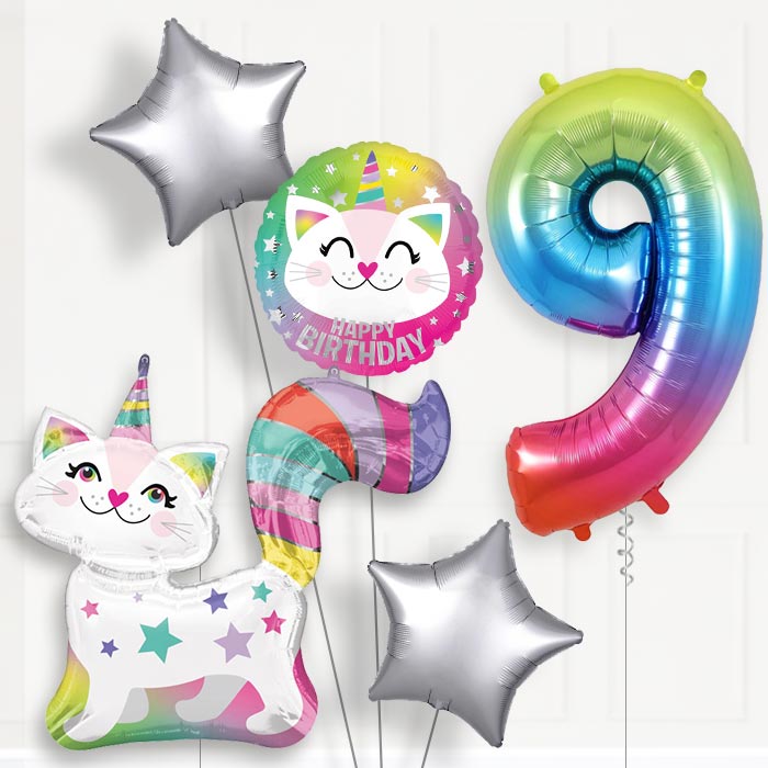 Caticorn Birthday Balloon Package Choose Age - 9th Birthday Balloon Package | Party Save Smile