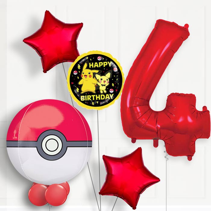 Pokemon Pokeball Birthday Balloon Package Choose Age - 4th Birthday Balloon Package | Party Save Smile