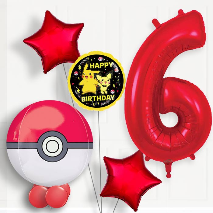 Pokemon Pokeball Birthday Balloon Package Choose Age - 6th Birthday Balloon Package | Party Save Smile
