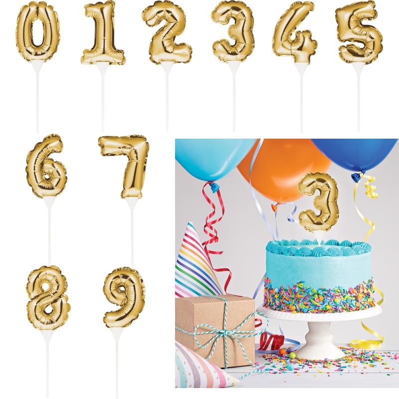 Gold Birthday Cake Number Balloons 0-9 | Party Save Smile