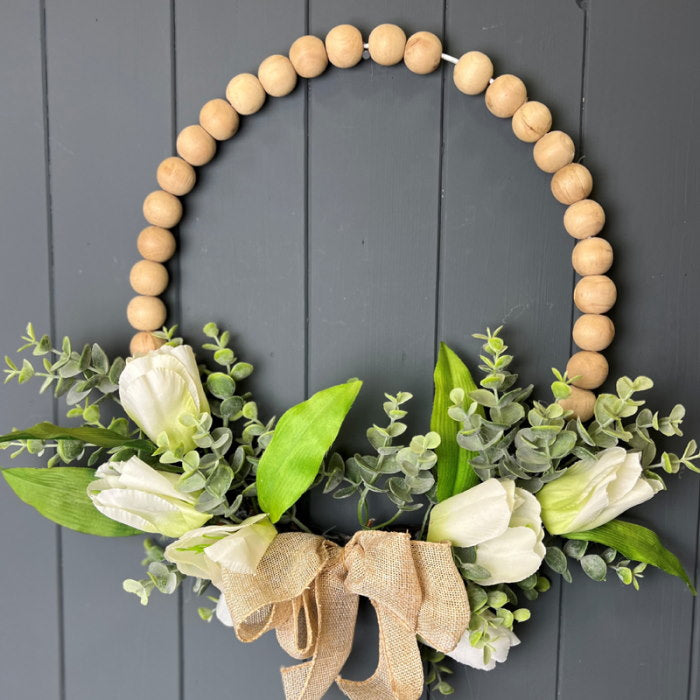 White Tulip Door Wreath Wedding 44cm | Party Save Smile