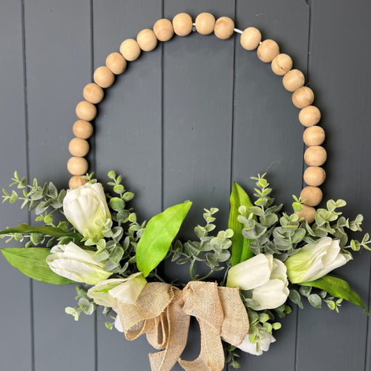 White Tulip Door Wreath Wedding 44cm | Party Save Smile