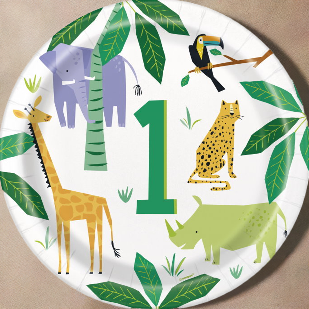 Animal Jungle 1st Birthday Party Plates 23cm Pack of 8