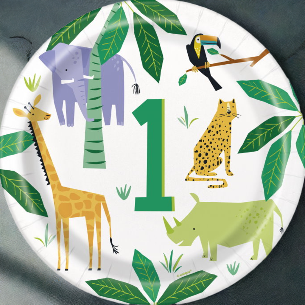 Animal Jungle 1st Birthday Party Plates 23cm Pack of 8
