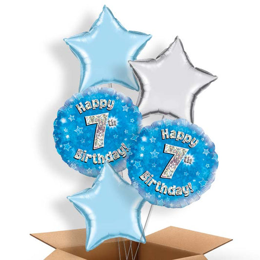 Happy 7th Birthday Blue Stars Helium Balloon in a Box
