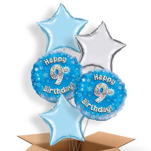 Happy 9th Birthday Blue Stars Helium Balloon in a Box