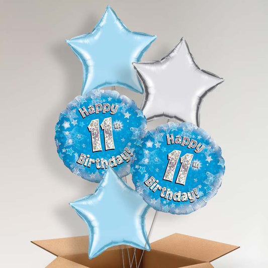 Happy 11th Birthday Blue Stars Helium Balloon in a Box - 5 Balloon | Party Save Smile