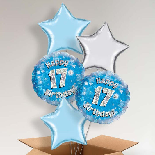 Happy 17th Birthday Blue Stars Helium Balloon in a Box - 5 Balloon | Party Save Smile