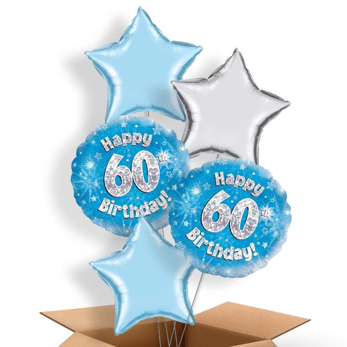 Happy 60th Birthday Blue Stars Helium Balloon in a Box