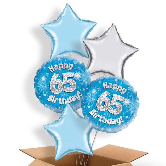 Happy 65th Birthday Blue Stars Helium Balloon in a Box - 5 Balloon | Party Save Smile