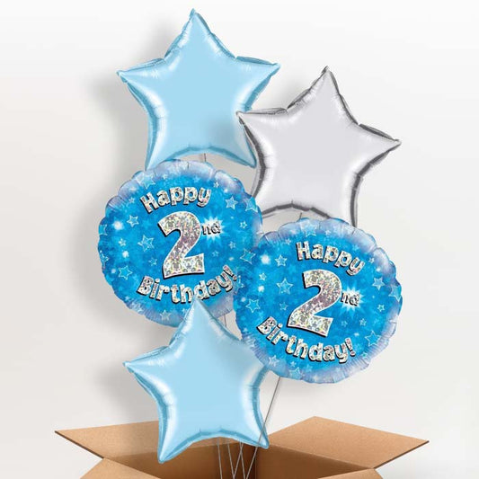 Happy 2nd Birthday Blue Stars Helium Balloon in a Box - 5 Balloon | Party Save Smile