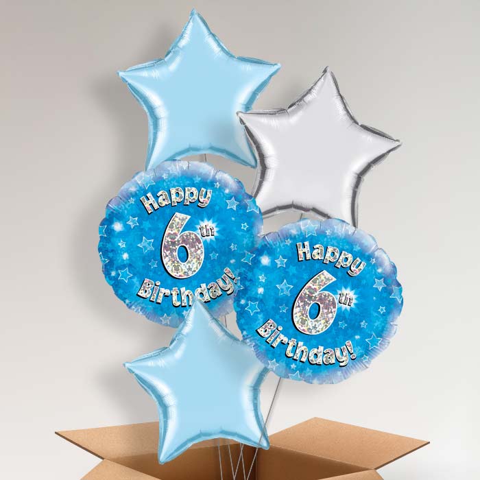 Happy 6th Birthday Blue Stars Helium Balloon in a Box