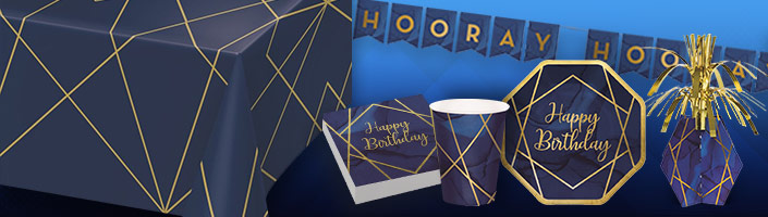 Navy Blue Gold Birthday Decorations, Party Supplies with HAPPY BIRTHDAY  Banner