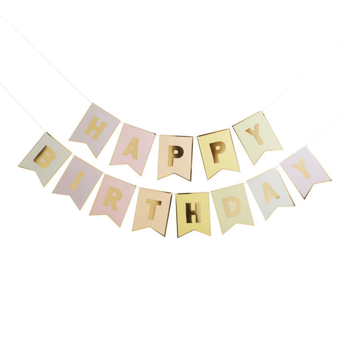 Pastel Happy Birthday Bunting Gold Happy Birthday Banner