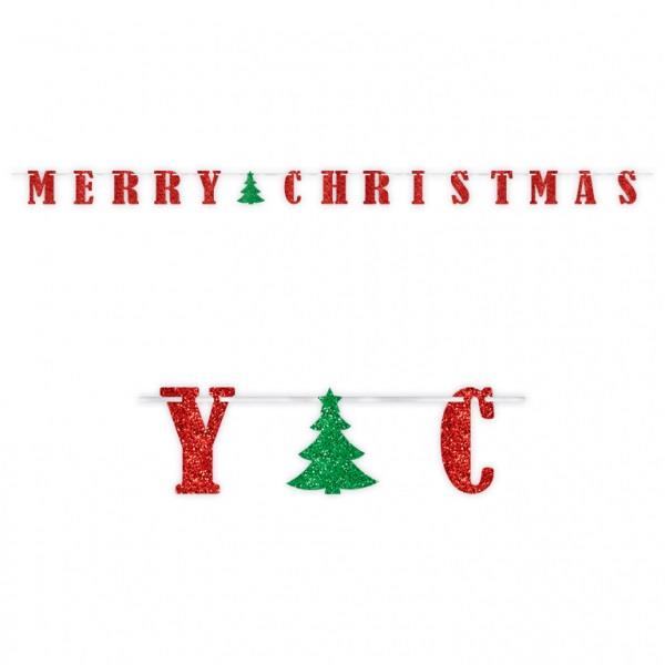 Merry Christmas Red Glitter Banner | Decoration - Buy Online