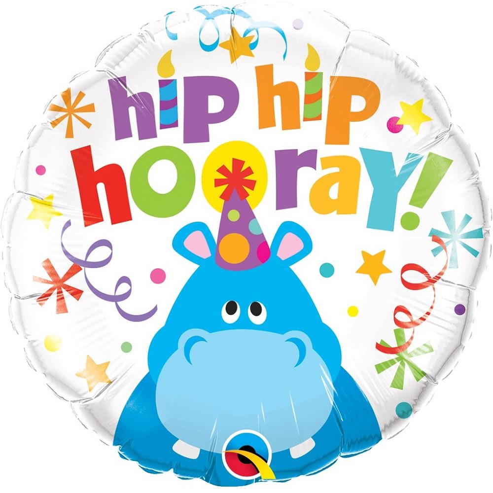 Hip Hip Hooray Hippo 18 Foil Helium Balloon
