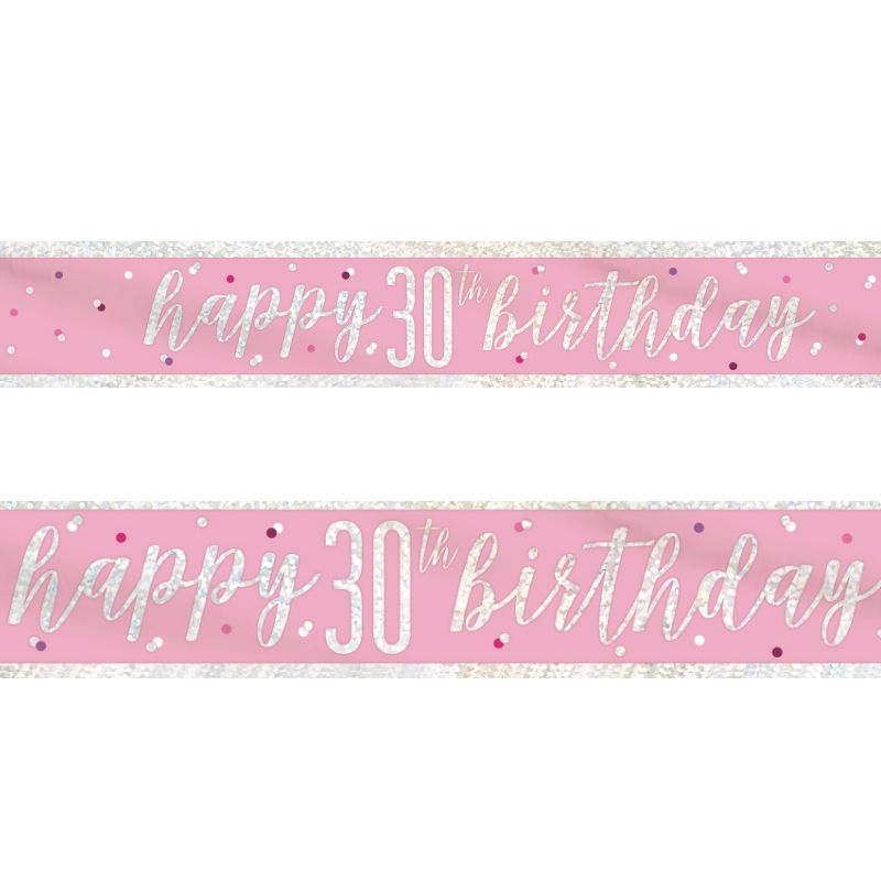 Pink & Silver 30th Birthday Banner (Foil) | Party Save Smile