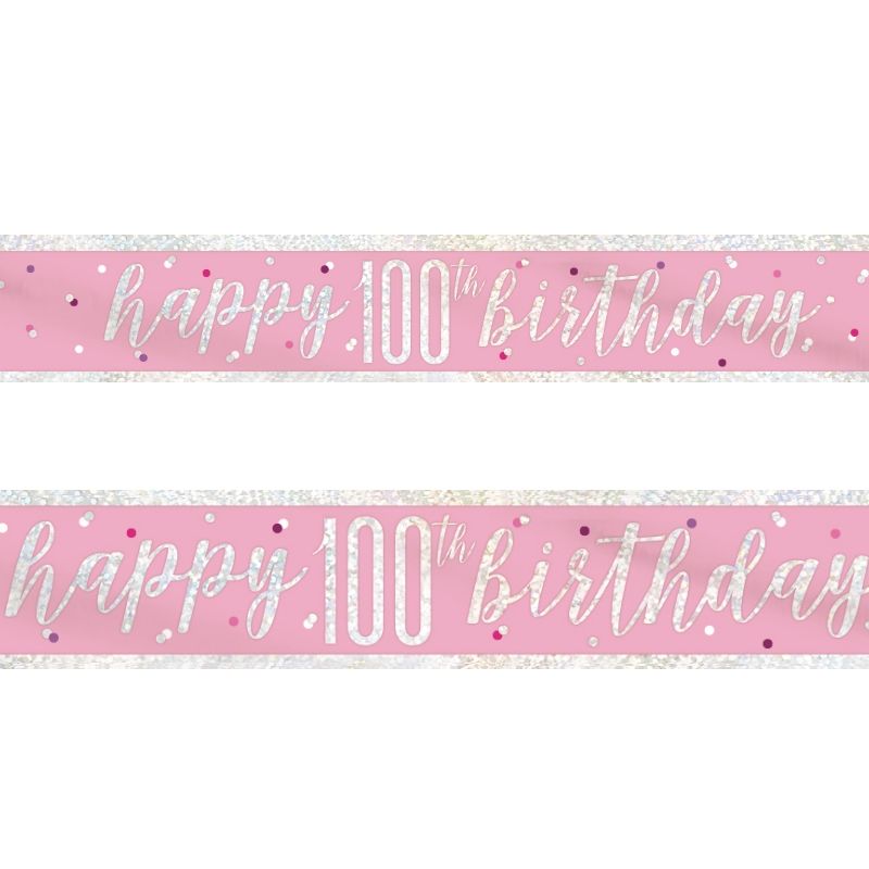 Pink Glitz 100th Birthday Banner (Foil) | Party Save Smile