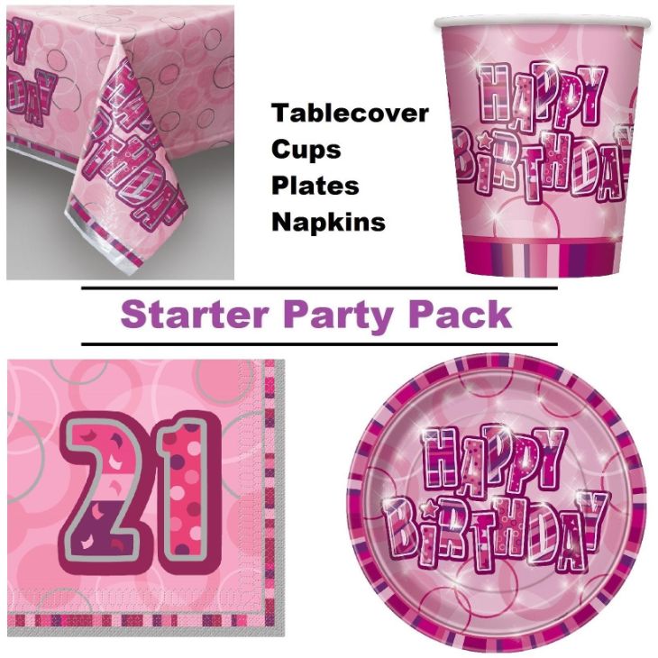 Pink Glitz 21st Birthday 8 to 48 Guest Starter Party Pack - Tablecover ...