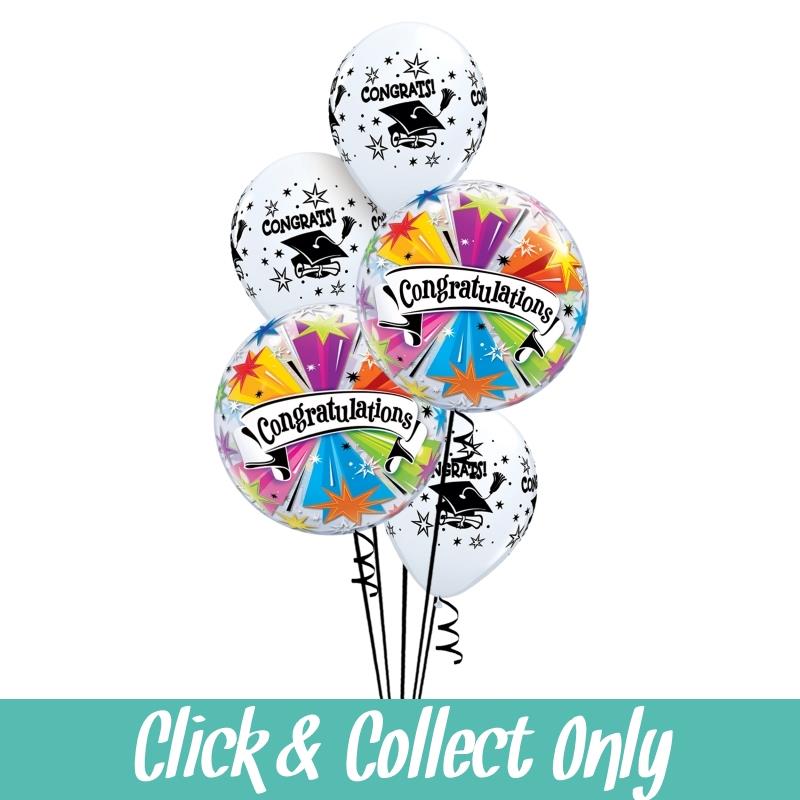 Congratulations Graduate Bubble Inflated 5 Balloon Bouquet Buy Online