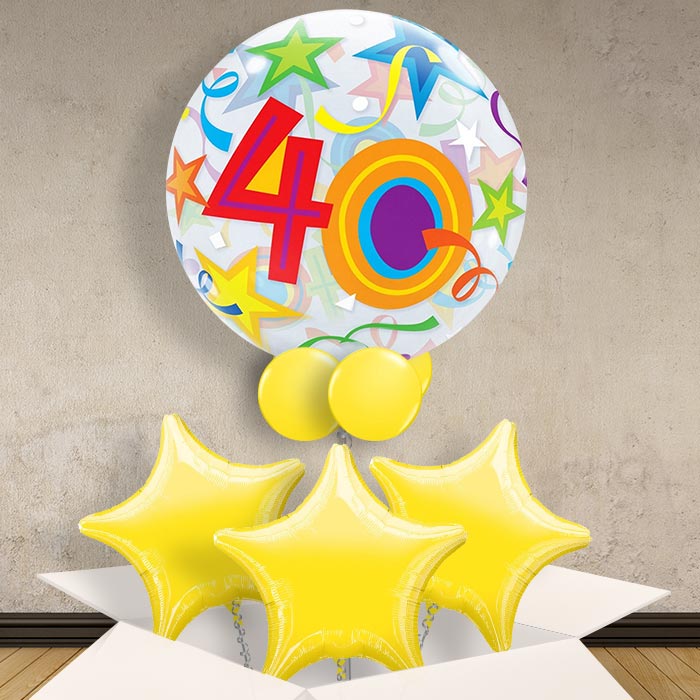 Colourful Stars 40th Birthday 22" Bubble Balloon in a Box ...