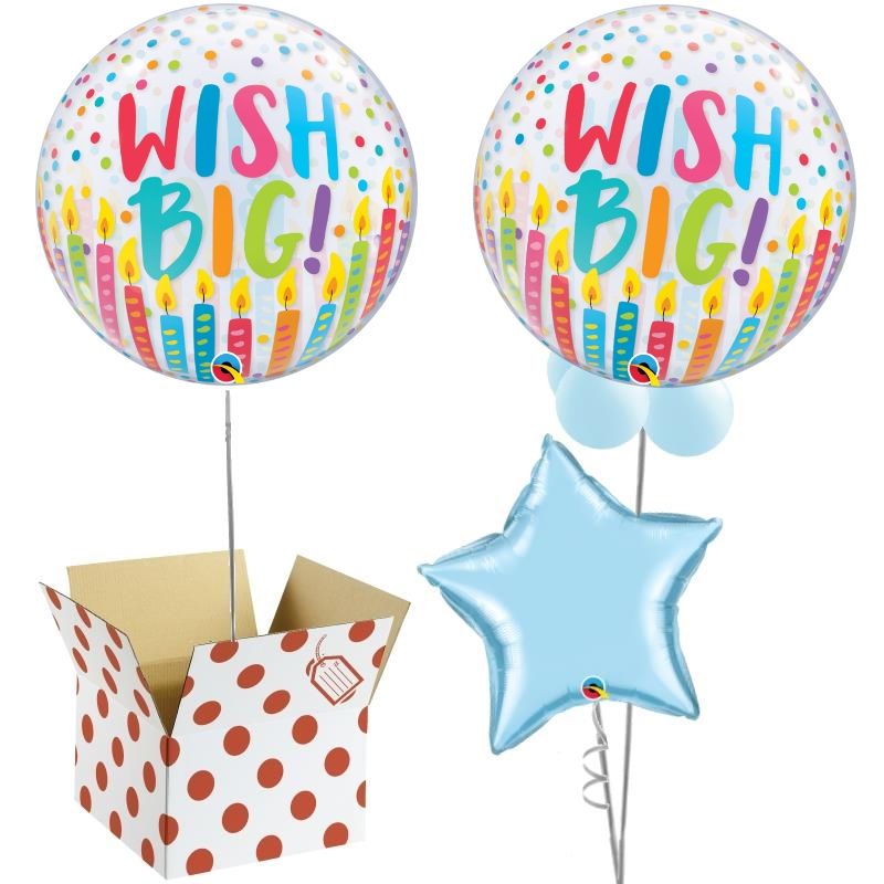 Wish Big! Candles 22" Bubble Balloon in a Box - Click Save Smile