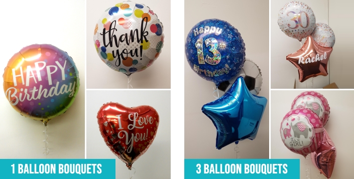 1 and 3 balloon foil balloon bouquets